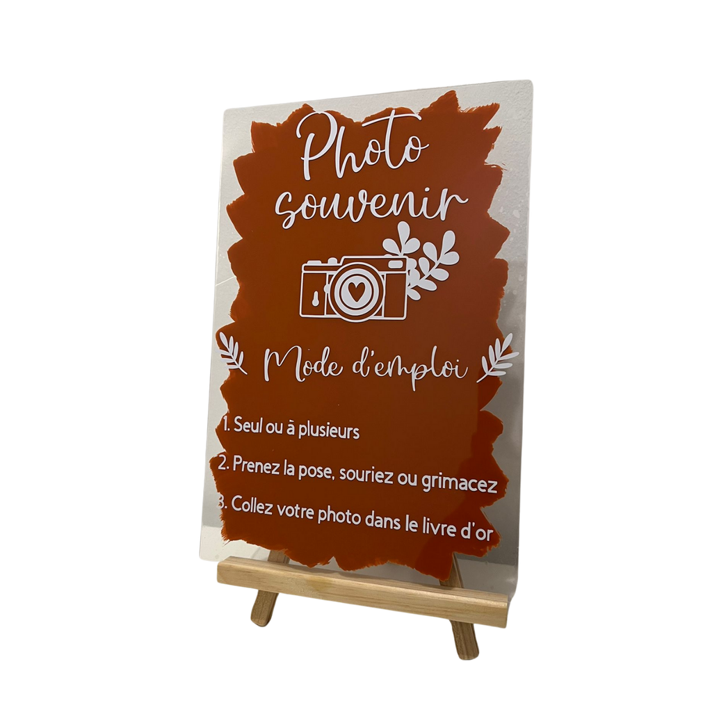 Pancarte photo plexiglass terracotta sur chevalet