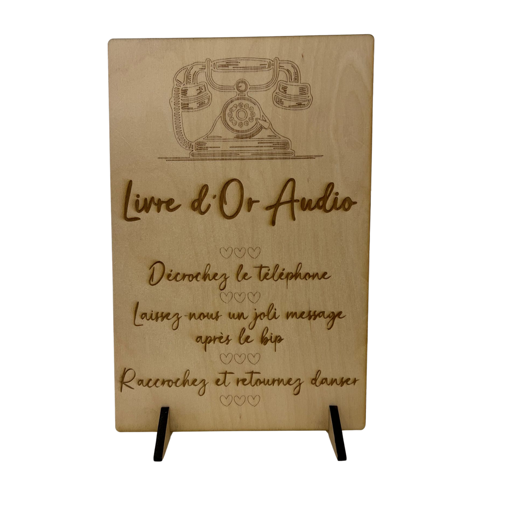 Pancarte livre d'or audio en bois