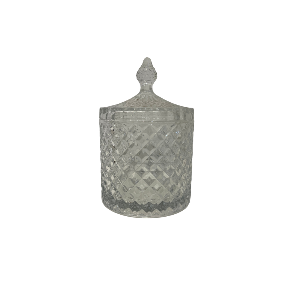 Bonbonnière en verre avec couvercle en verre quadrillé