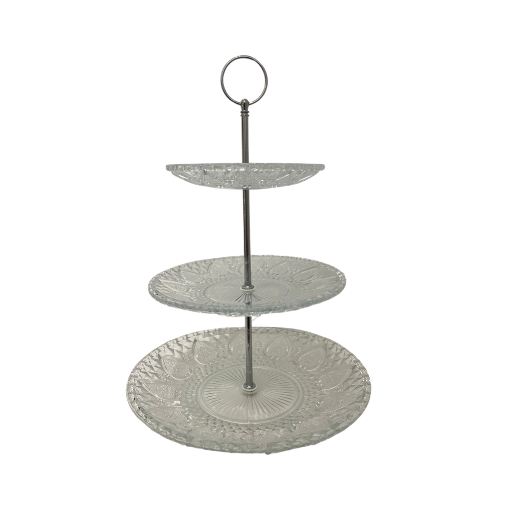 Présentoir à dessert en verre et métal 3 niveaux