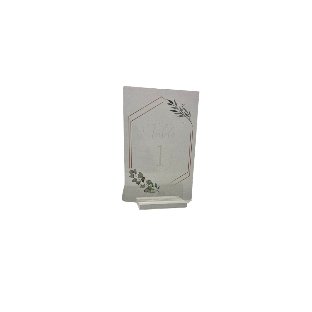 Numéro de table plexiglass transparent vert et doré (10)
