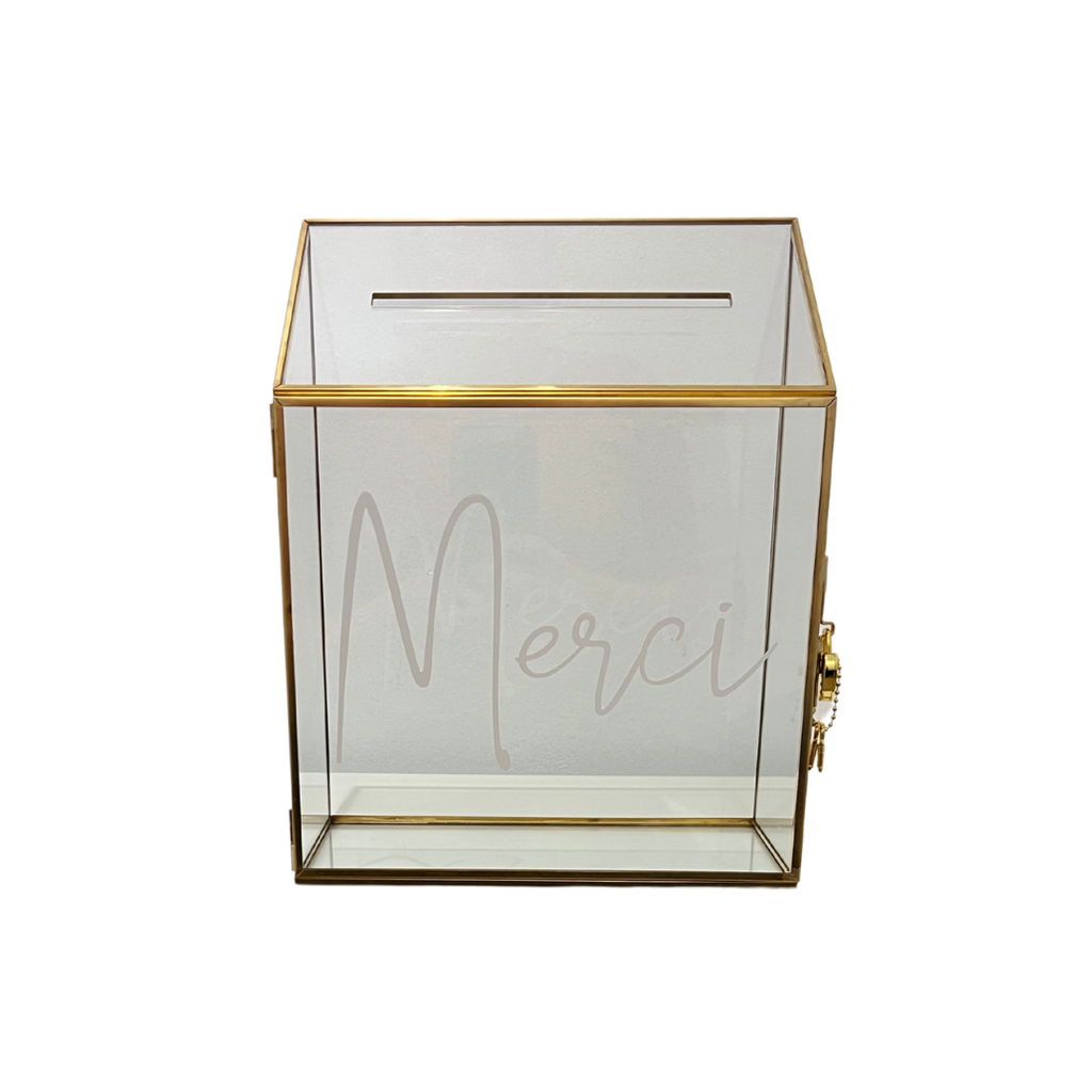 Urne "Merci" en laiton et en verre avec cadenas