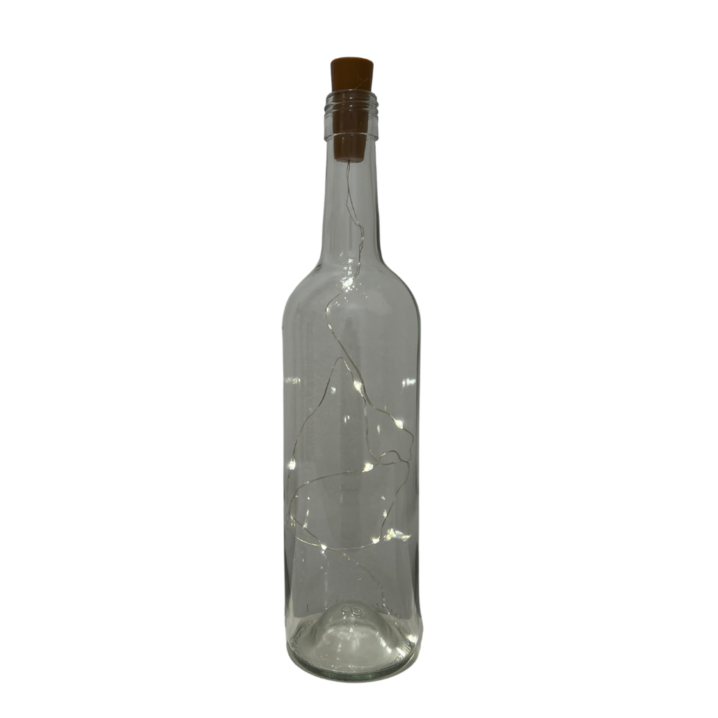 Bouteille en verre transparent avec bouchon lumineux à piles