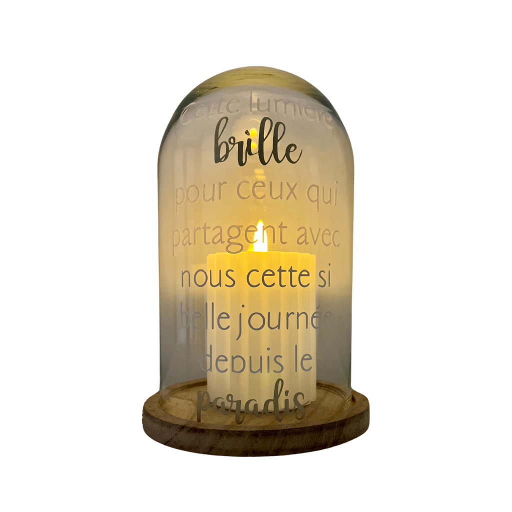 Cloche en verre et bois hommage blanche