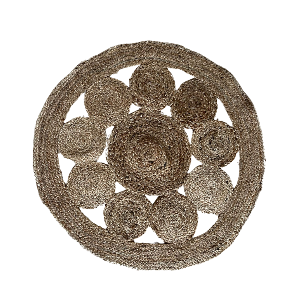Tapis rond jute motifs
