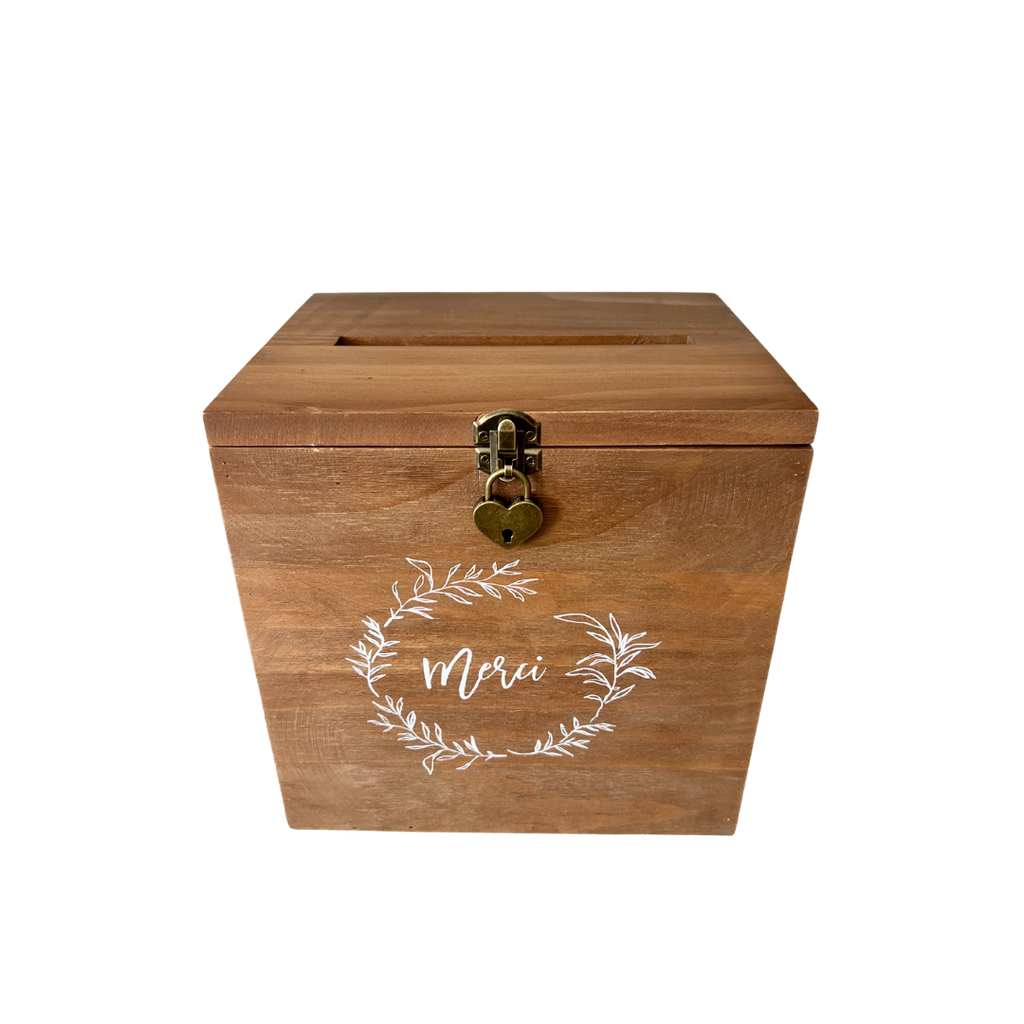 Urne "Merci" foncée en bois avec cadenas