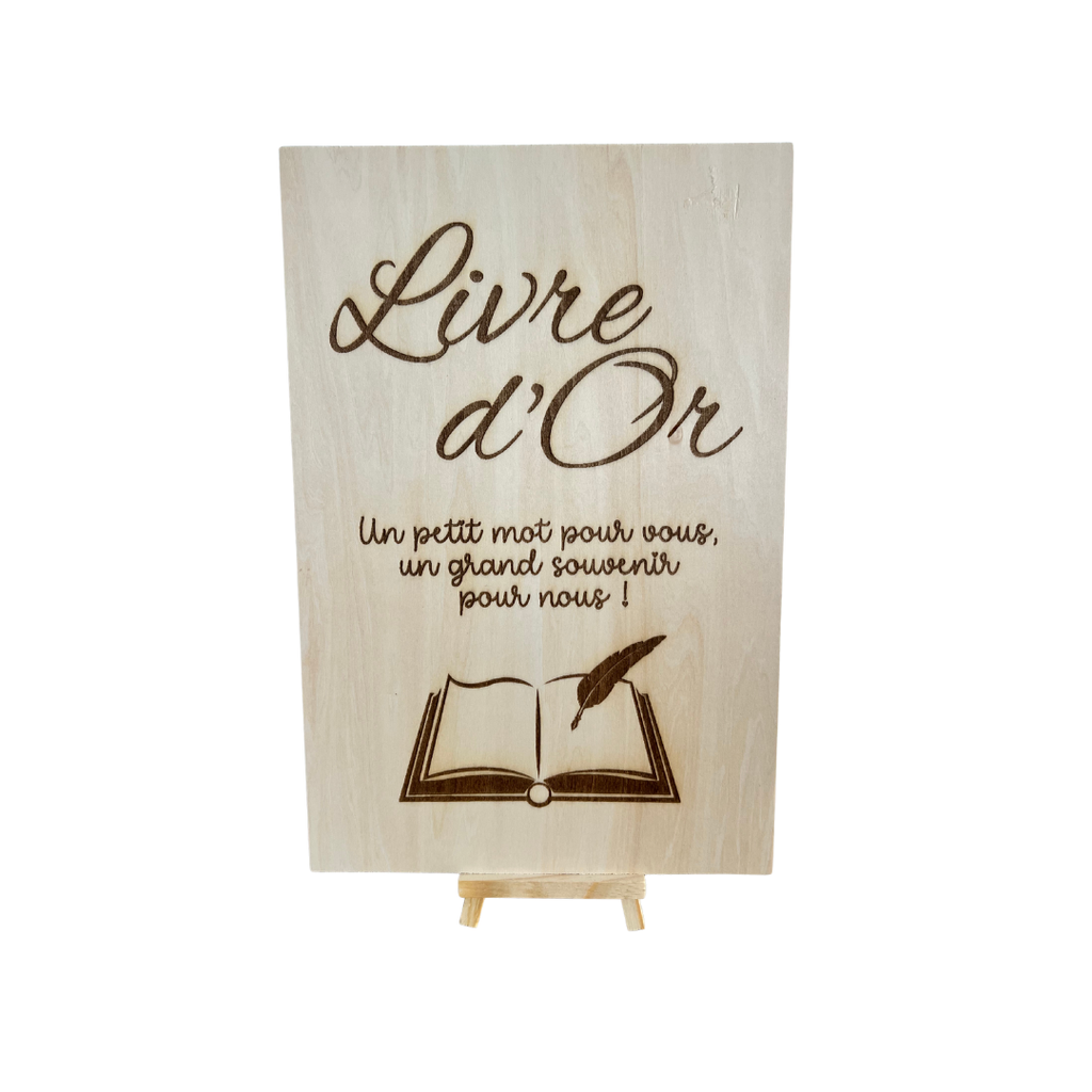 Pancarte livre d'or en bois sur chevalet