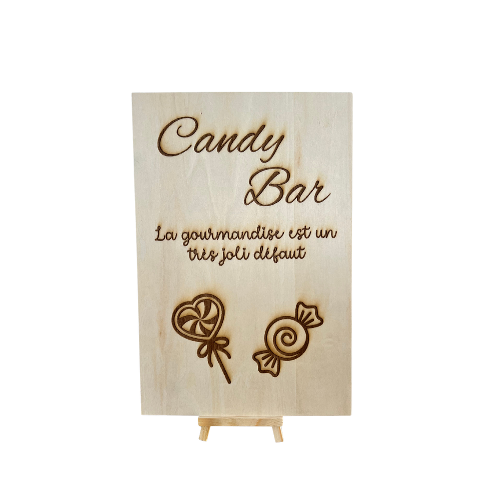 Pancarte Candy bar en bois sur chevalet