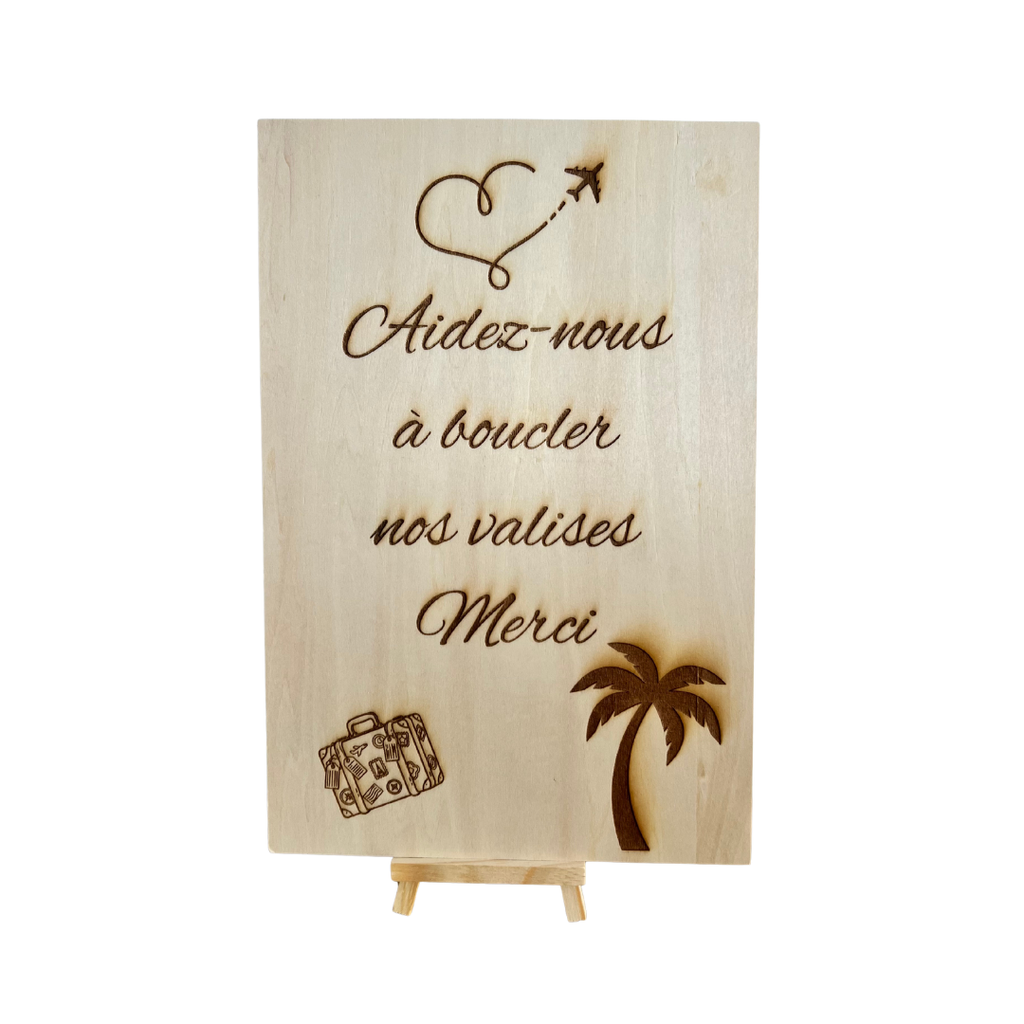 Pancarte urne en bois sur chevalet