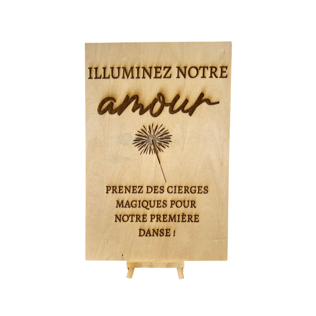 Pancarte amour en bois sur chevalet