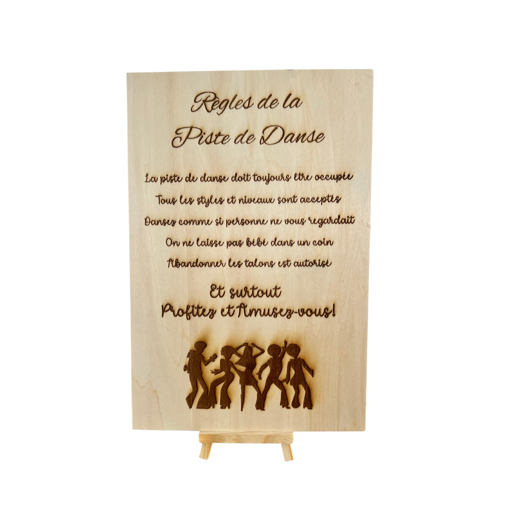 Pancarte piste de danse en bois sur chevalet