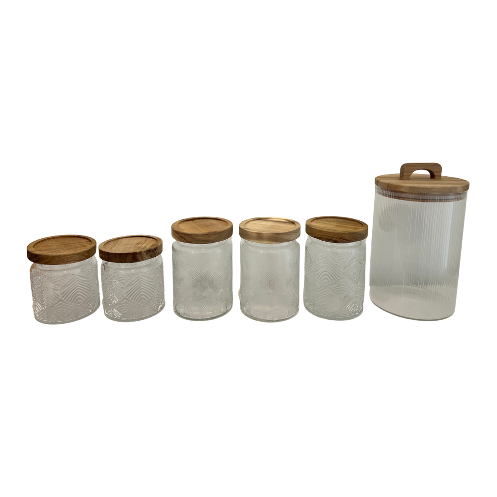 [6BVCB] 6 bonbonnières en verre avec couvercle en bois