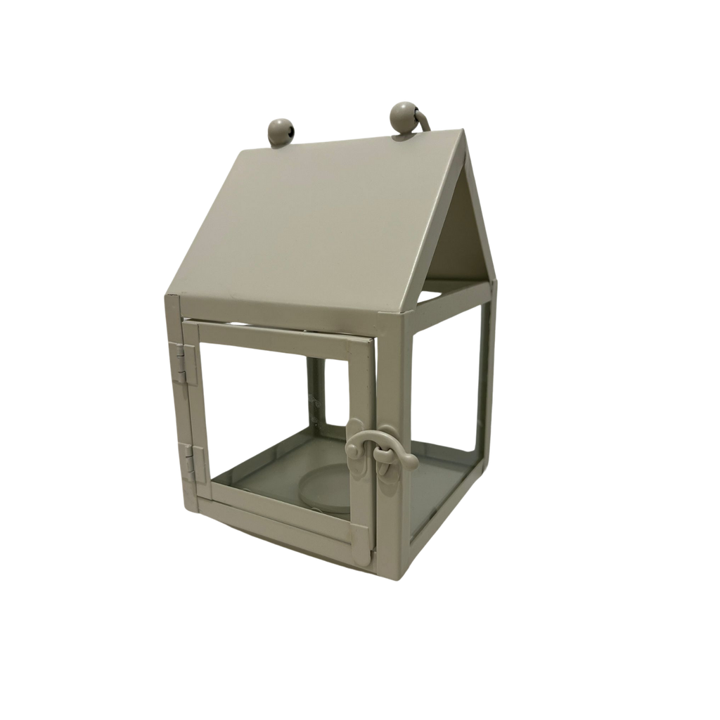 Lanterne maisonnette en métal beige 