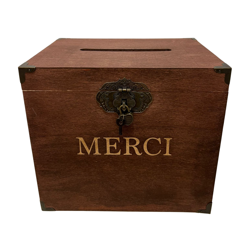 Urne "Merci" en bois foncé avec cadenas