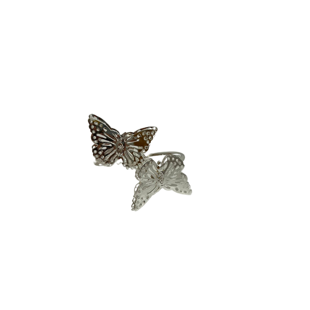 Rond de serviette papillon en métal argenté