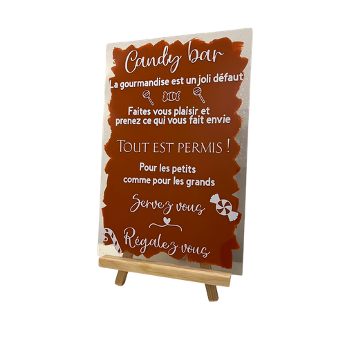 [PCBPTC] Pancarte candy bar plexiglass terracotta sur chevalet