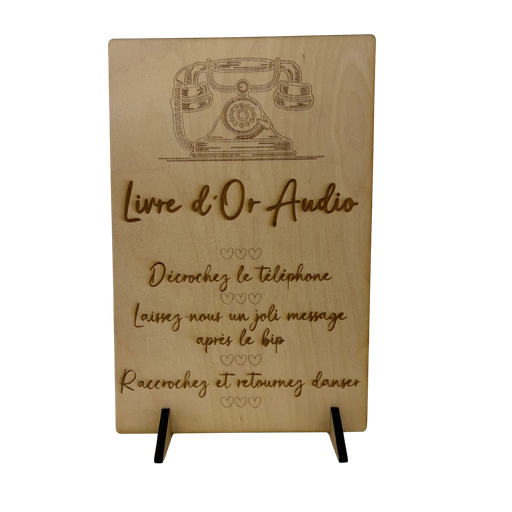 Pancarte livre d'or audio en bois