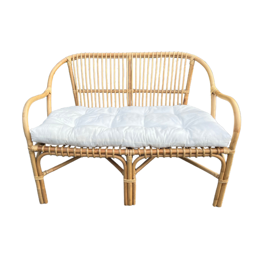 [BRCB] Banquette en rotin avec coussin blanc