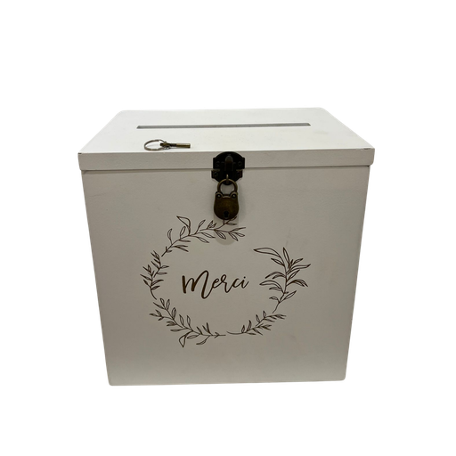 [UMBBC] Urne "Merci" en bois blanc avec cadenas